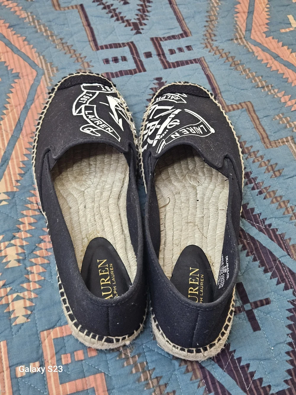 Lauren Ralph Lauren Black Canvas Espadrille Slip-On with White Crest